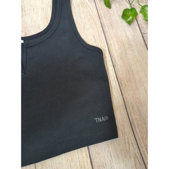 ARITZIA TNA Women's Black V-Neck Tank Cropped Waffle Knit Cotton Size XS - Picture 3 of 7